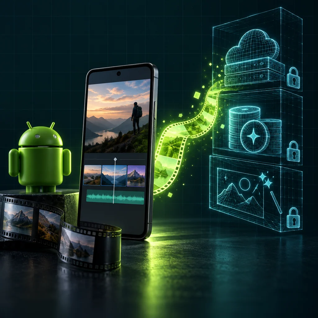Концептуальная иллюстрация к статье «Adobe Premiere вышла на Android с генеративными функциями Firefly»