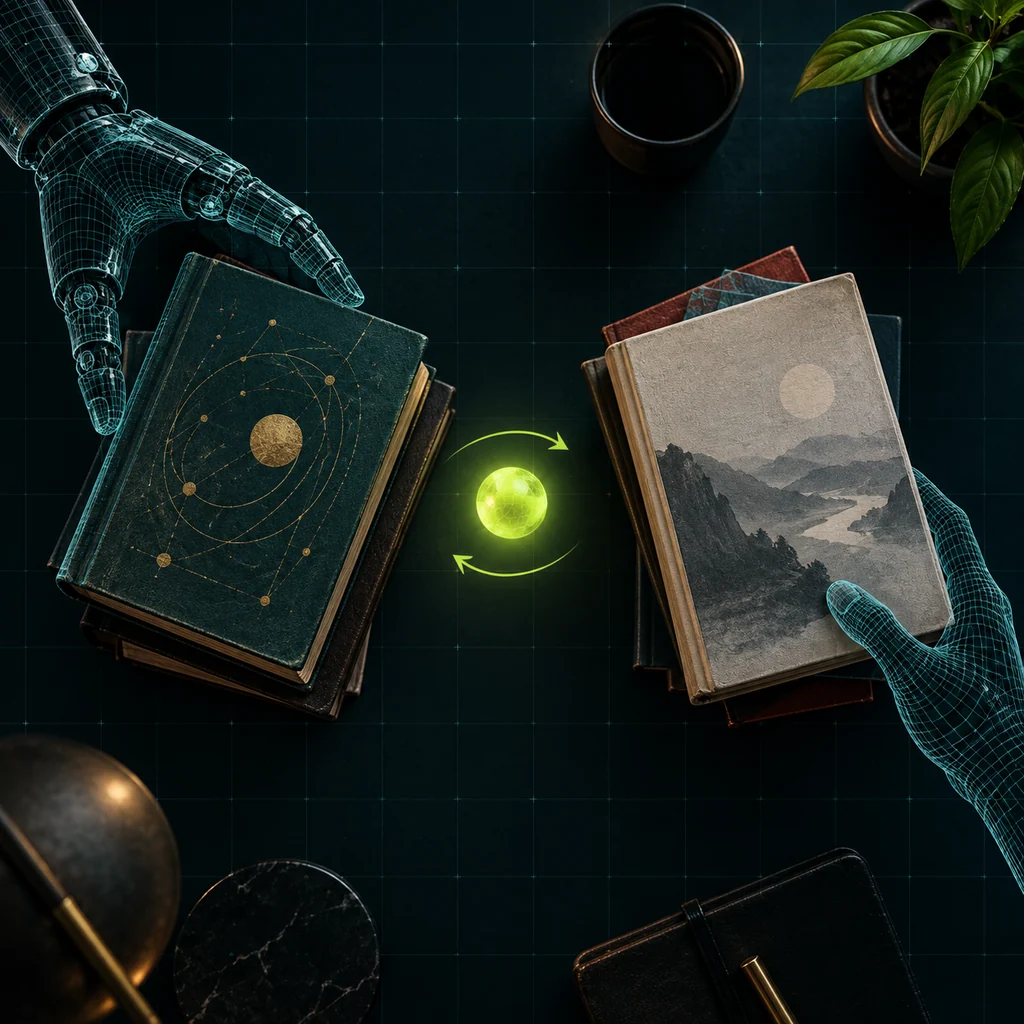 Концептуальная иллюстрация к статье «Агенты торговались за книги: что эксперимент Anthropic говорит о доверии»