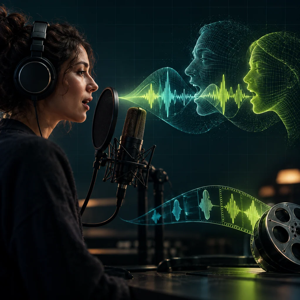 Концептуальная иллюстрация к статье «Meta описала Text-Audiobox для дубляжа и диалогов, где собеседники перебивают друг друга»