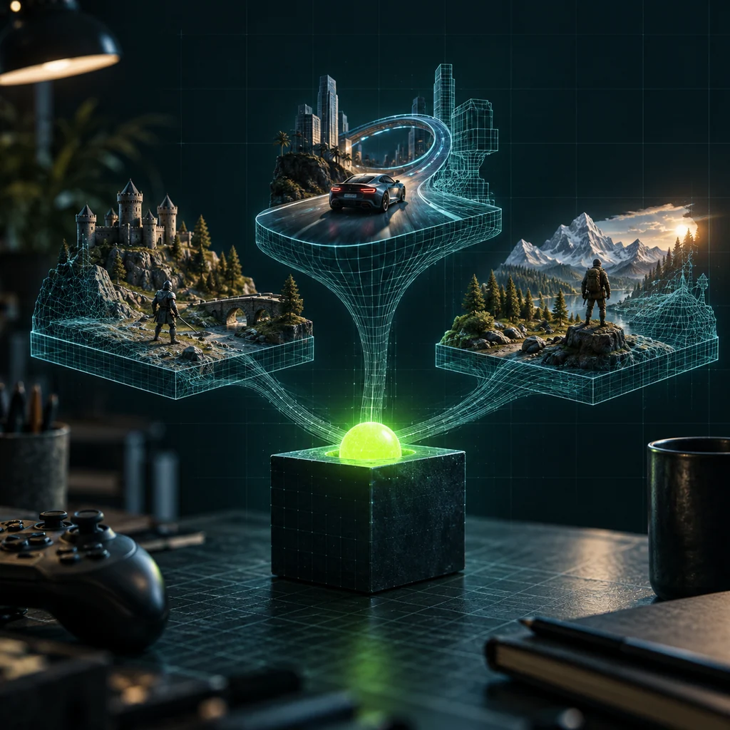 Концептуальная иллюстрация к статье «Playco собрала три игровых прототипа из одной основы с GPT-6 Astra»
